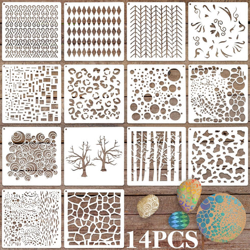 14 Pcs Mixed Media Stencils, Mabor DIY Crafts Stencils Painting Stencils for Wall Floor Decor Branches Patterns Stencils Geometric Styling Stencil...