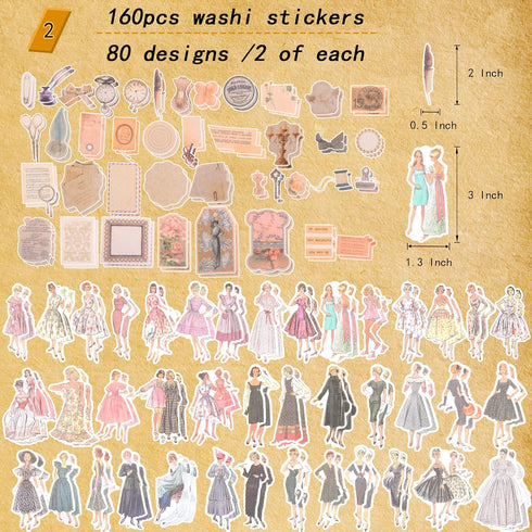280Pcs Vintage Scrapbooking Supplies, Aesthetic Scrapbook Stickers Washi Paper Kit, Bullet Journaling Supplies Junk Stamping Ephemera Collage Stat...