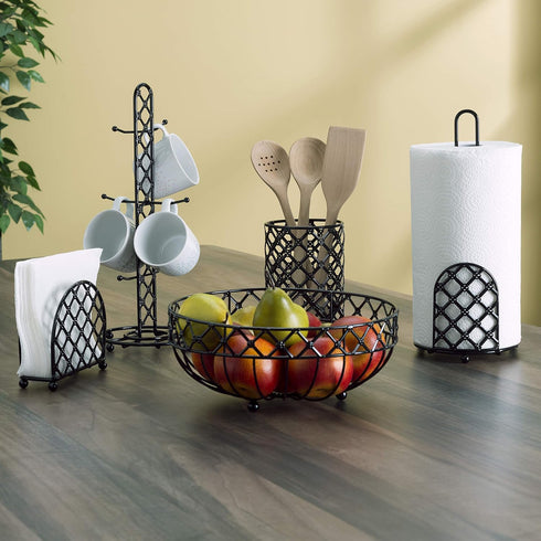 Home Basics Beautiful Heavy Duty Steel Lattice Cutlery Holder, Utensil Organizer, Rust-resistant, Free Standing, Black, 5" x 5" x 7"...