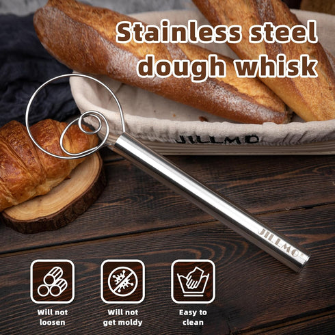 Jillmo Danish Dough Whisk, 12inch Stainless Steel Bread Whisk...