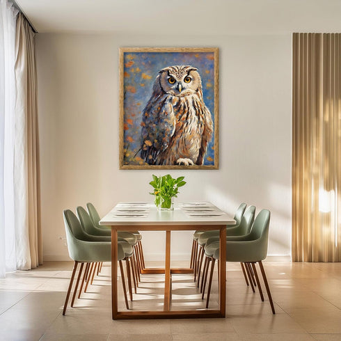Posterizer 1 pcs- Print of an owl with a background of yellow flowers-Art for Animal Lovers-Floral Botanical Art- Gift for Men Women -Decor for Be...