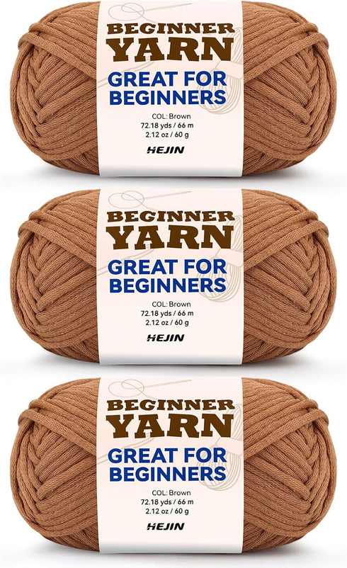 3x60g Brown Yarn for Crocheting and Knitting;3x66m (72yds) Cotton Yarn for Beginners with Easy-to-See Stitches;Worsted-Weight Medium #4;Cotton-Nyl...