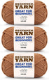 3x60g Brown Yarn for Crocheting and Knitting;3x66m (72yds) Cotton Yarn for Beginners with Easy-to-See Stitches;Worsted-Weight Medium #4;Cotton-Nyl...
