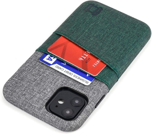Dockem Wallet Case for iPhone 11: Built-in Metal Plate for Magnetic Mounting & 2 Card Holders (6.1" Luxe M2 Synthetic Leather, Green & Grey)...