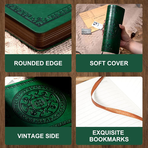 CAGIE Leather Vintage Journal for Men Soft Cover Lined Pages Notebook 180 Lay Flat for Writing Travel Diary, 5.7'' x 8.3'', Dark Green...