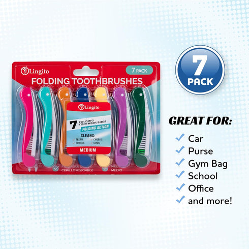 Lingito Travel Toothbrushes Medium, Mini Toothbrush with Toothbrush Cover, Camping Toothbrush, Interlock Folding Travel Size Toothbrush, Adults Tr...