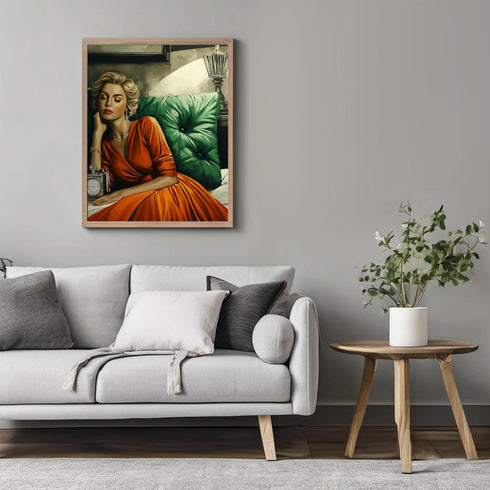Posterizer 1 pcs-romantic scene-woman in orange dress-Vintage Art-Inspirational Women's Art-Gift for Woman, Women, Wife, Girlfriend- unframed wall...