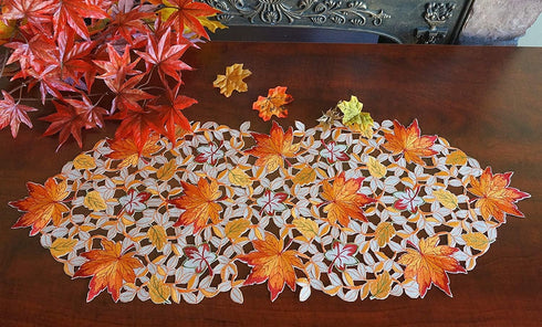 GRANDDECO Thanksgiving Harvest Table Runner Embroidered Cutwork Maple Leaves Dresser Scarf Table Cover Autumn Or Fall Decorations (Table Runner 13...