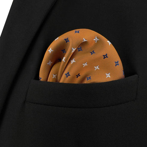 S&W SHLAX&WING Pocket Squares for Men Orange with Blue White Dots Color Edge for Suit...