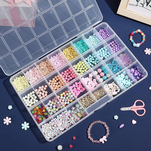 32 Grids Large Plastic Organizer Box with Dividers, Bead Storage Compartment Organizer Box for Jewelry Nail Accessories/Screw/Small Parts, Clear C...