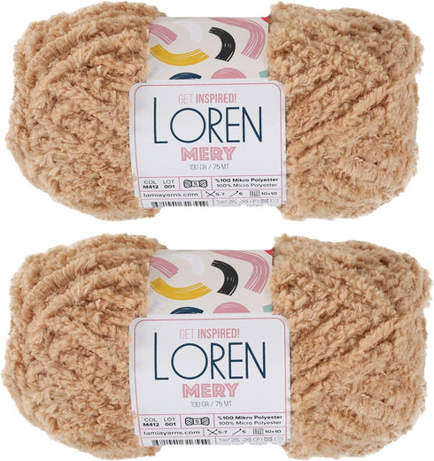 2 Skein Loren Mery, Faux Fur Yarn for knitting and crocheting shawls, cardigans, home accessories, teddy bears, toys, amigurumi, 100% Polyester, 1...