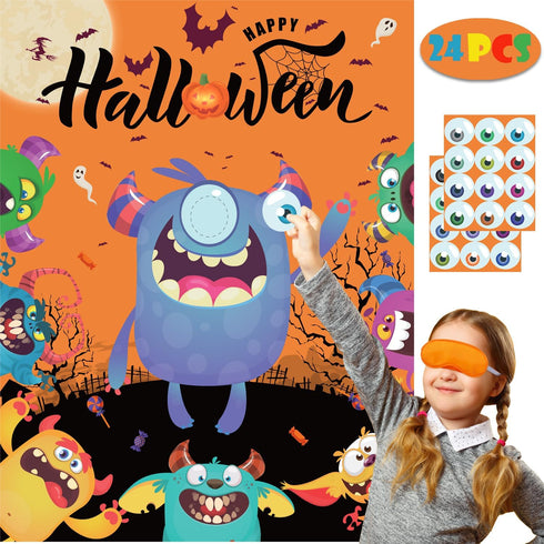 Halloween Party Games Pin Eye on The Monster Game Reusable Pin The Monster Halloween Party Favor Supplies for Kids Girls Boys...