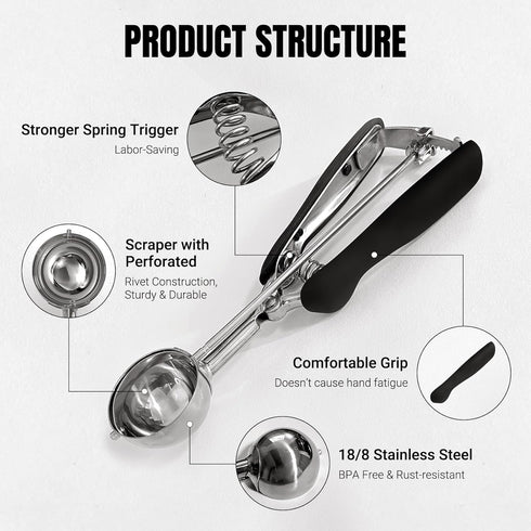 Cookie Scoop, Small Ice Cream Scoop, 2 Tbsp/ 30ml/ 1oz, 18/8 Stainless Steel Cookie Scoops for Baking, Ice Cream Scooper with Spring Trigger Syste...