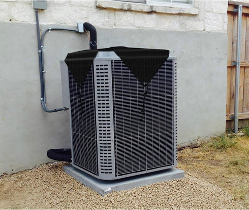Patio Outdoor AC Unit Cover Outside for Winter Air Conditioner Compressor Top Cover Keep Debris Leaves Out with Bungee Cords 28"x28" Solid Black...