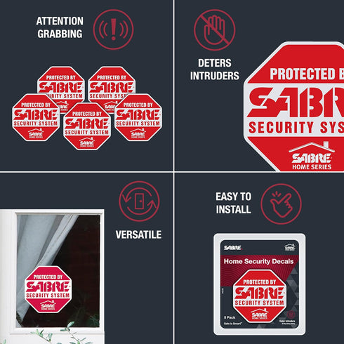 SABRE HS-SD Home Decals-5 Bright Red, Stop Sign Shaped Security Stickers...