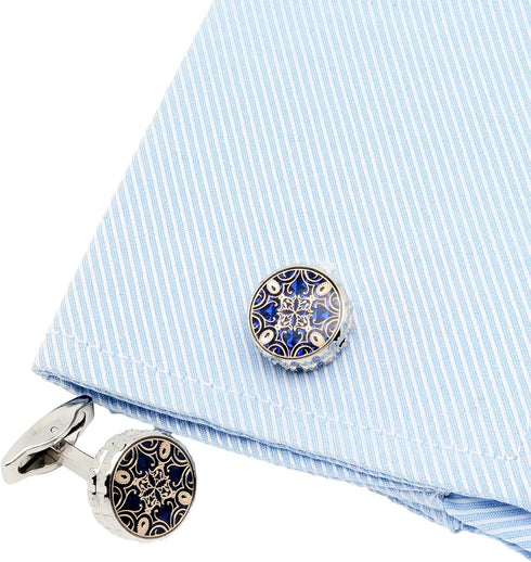 Novelty Floral Pattern Design Cufflinks for Men Round Silver Men's Cuff Link Set for Wedding Shirt Party Business Birthday Anniversary Dress...