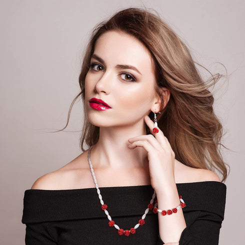 OIIKI 100PCS Cinnabar Carved Rose Beads, 8mm Red Rose Charm for Jewelry Making, Flower Carving Loose Beads...