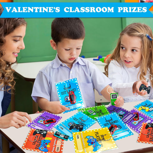 Valentines Day Gifts Cards for Kids Classroom, 30 Pack Video Games Keychains with Class Exchange Cards for Kids, Valentine Goodies Bag Stuffers Sc...