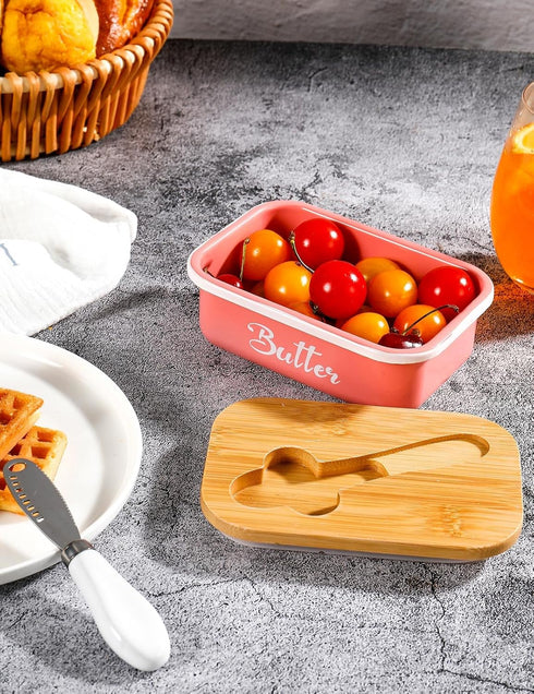 Butter Dish, Butter Dish with Lid for Countertop,Metal Butter Keeper with Stainless Steel Multipurpose Butter Knife, Large Butter Container with q...