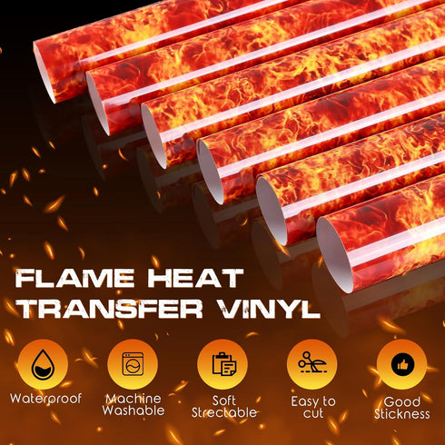 Tintnut Flame HTV Burning Fire Heat-Transfer-Vinyl-12x10 inch 6 Sheet Fire Patterned HTV Heat Transfer Vinyl T-Shirts Hats Clothing DIY Flame Iron...