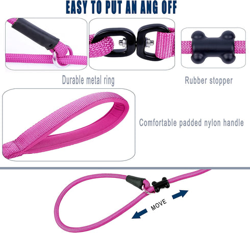 Slip Lead Dog Leash?Strong Nylon Rope Leash Anti-Choking Anti-Pull and Outdoor Walking Training Lead for Small Medium Large Dogs (Fuchsia,1/2"×4ft...