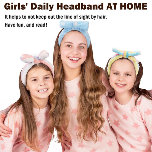 Spa Headband, 4 Pack Bow Hair Band for Washing Face Facial Makeup Yoga Shower, Soft Coral Fleece Head Band Wraps for Women and Girls...