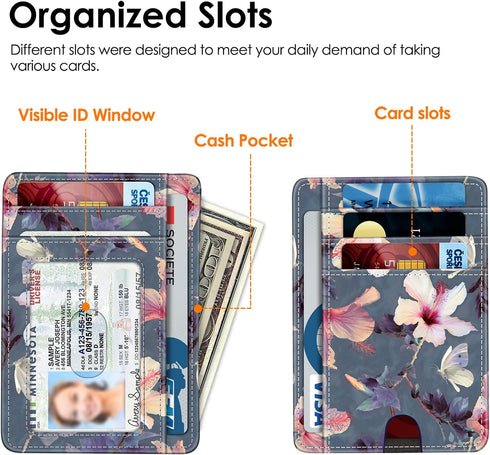 Fintie Slim Minimalist Front Pocket Wallet, RFID Blocking Credit Card Holder Card Cases with ID Window for Men Women (Blooming Hibiscus)...