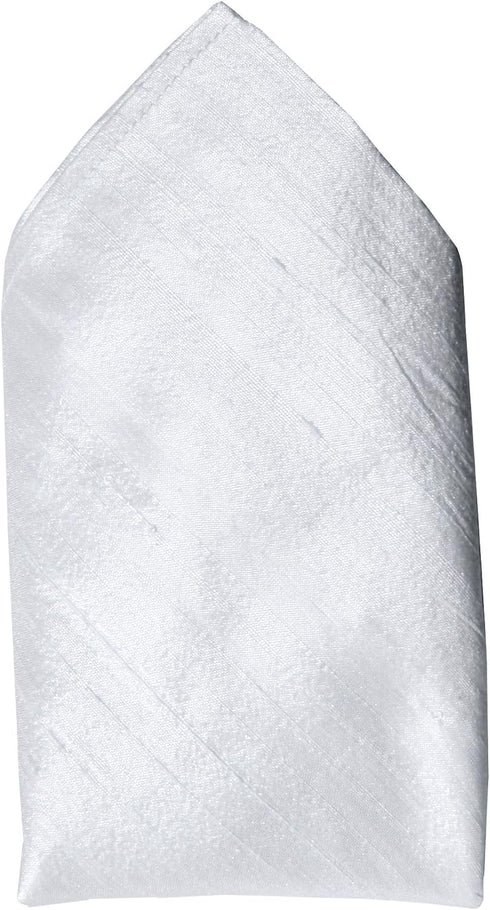 Deluxe White Glow Silk Dupioni Pocket Square 100% Silk - Full-Sized 17"x17"...