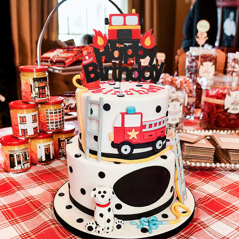 Fire Truck Happy Birthday Cake Topper Perfect for Baby Shower Firefighter Fireman Birthday Party Decorations...