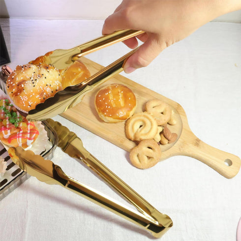 2 Pack 9 Inch Serving Tongs,Gold Salad Buffet Tongs,Stainless Steel Serving Utensils...