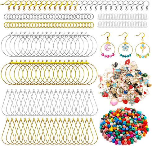 DRWATE Earring Making Kit with 740 PCS Beading Hoop Earring Finding Component Accessories Hooks Jump Rings Loop Earring Backs Beads and Charms for...