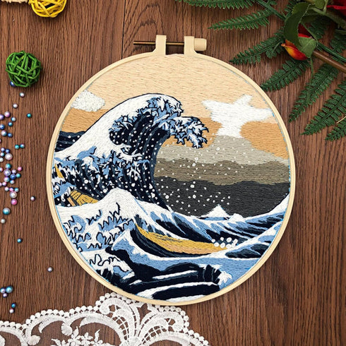 Liveish Wave Embroidery Kit Beginner Adult,beach embroidery kit, Beginner Embroidery Kit DIY Cross Stitch Kit with pattern and instructions. (Wave...