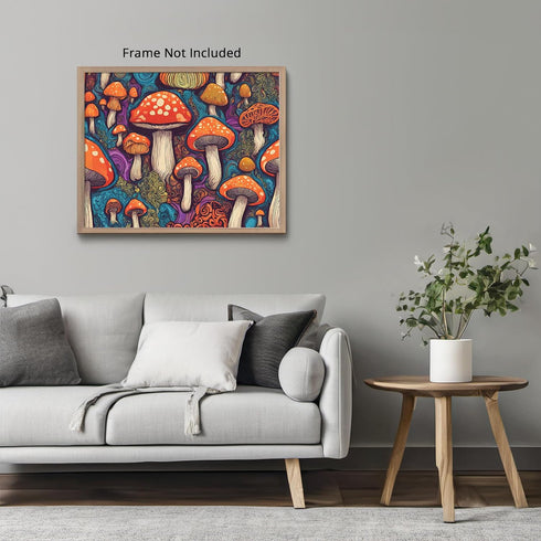 Posterizer 1 pcs- psychedelic funky hippie colorful rainbow mushrooms 3-Fantasy & Fiction Art-Retro Art- Living Room Bedroom Decor- unframed wall ...