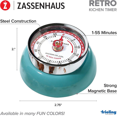 Zassenhaus Magnetic Retro 60 Minute Kitchen Timer, 2.75-Inch, Teal...