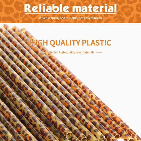 Leopard Straws Bulk Reusable Plastic Cheetah Animal Straws and Cleaning Brush for Women Tumblers Drinking Safari Wild Birthday Party Favors(Classi...