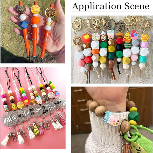 KitBeads 10pcs Silicone Food Beads Mixed Styles Cookie Pizza Donut Beads Rubber Burger Food Focal Beads for Jewelry Making Keychain Bulk...