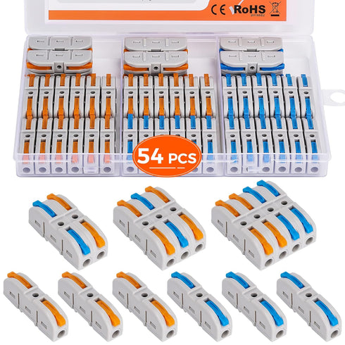 54PCS Lever Wire Connectors, 1 to 1 Inline Electrical Lever Wire Connectors kit for Quick Connect, pushin Compact Splicing Lever Wire Connectors, ...