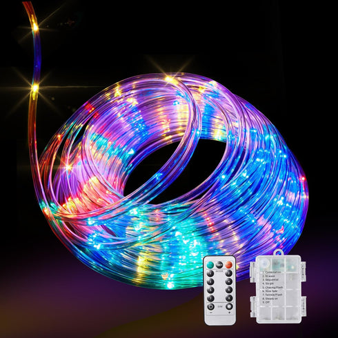 LED Rope Lights Battery Operated String Lights-40Ft 120 LEDs 8 Modes Outdoor Waterproof Fairy Lights Dimmable/Timer with Remote for Camping Party ...