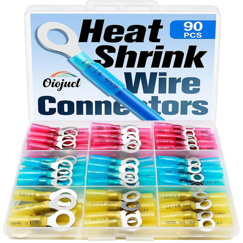 90Pcs Heat Shrink Wire Connectors Electrical Kit - Oiojuct Marine Automotive Wiring Crimp Terminals Assortment, Waterproof Ring Electrical Butt Co...