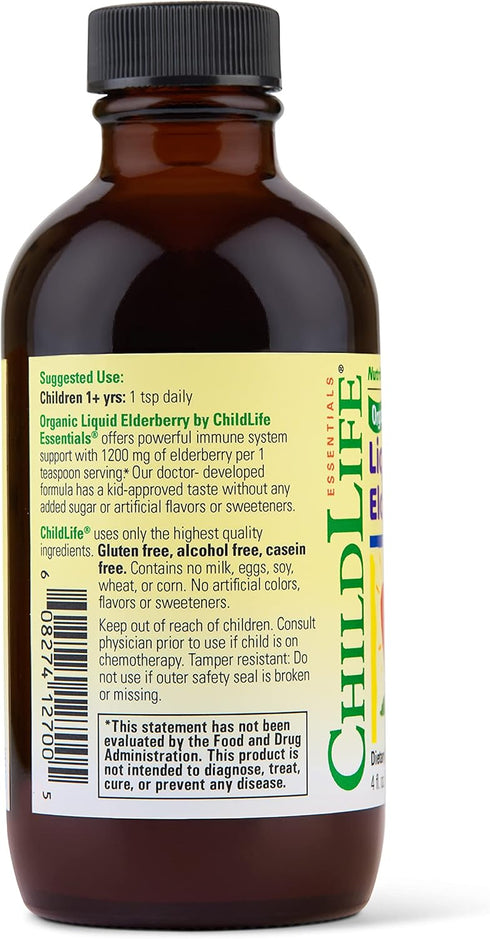 CHILDLIFE Essentials Organic Liquid Elderberry - Elderberry Syrup for Kids Immune Support, Non-GMO, USDA Organic, Black Elderberry for Kids 1 Year...