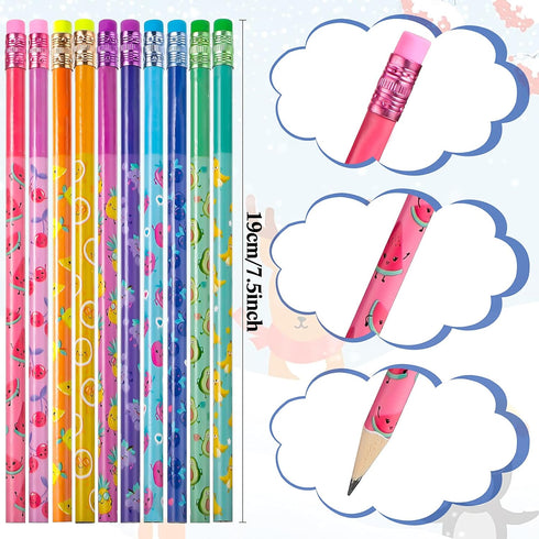 Outus 40 Pieces Scented Pencils with Eraser HB Pencils Graphite Pencil Cylinder Wood Pencils with Fruit Elements School Stationery Party Reward Su...