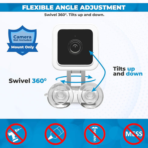 v3 Wyze Compatible Secure Suction Mount (Camera Not Included) – Bracket Shelf with Dual Suction Cups Allows 360 Swivel – Affixes to Window Glass, ...