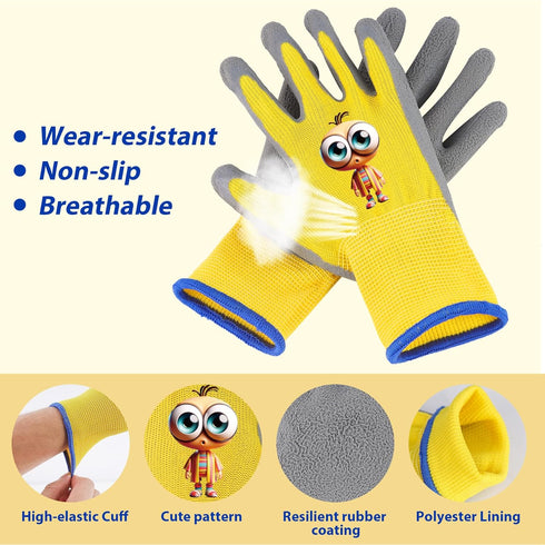 Kids Gardening Gloves, 2 Pair Toddler Gardening Gloves, Rubber Non-Slip Safety Work Gloves for Kids, Youth, Garden, Fishing, Cycling and Gardening...