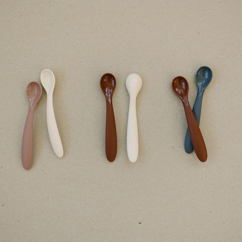 Rust and Charcoal Silicone Spoon Set by Mebie Baby, 2 Pack, Silicone Baby and Toddler Spoons for Snacks and Meal Time, Great Feeding Spoons for Ba...