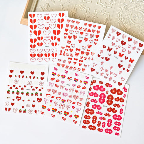 Valentine's Day Nail Stickers Decals Cute Heart Nail Art Decals 3D Self-Adhesive Nail Stickers Heart Strawberry Bow Flower Nail Designs Nail Decal...