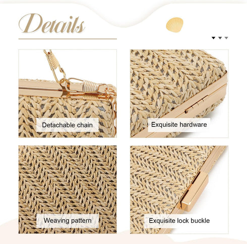Straw Clutch Purses Women Summer Beach Handbags Clutch Purses Chain Crossbody Shoulder Bag Evening Bag...
