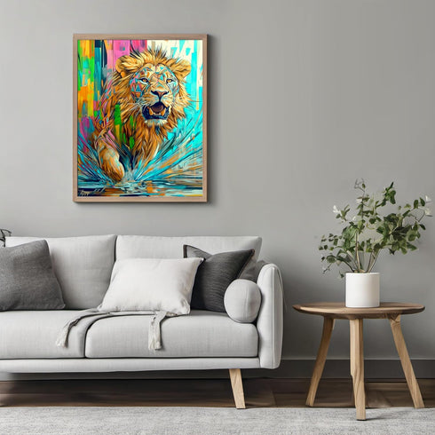 Posterizer 1 pcs-neon colorful abstract street art of a roaring lion -1-Art for Animal Lovers-Abstract & Modern Art-Gift for Street Art, Mural Fan...