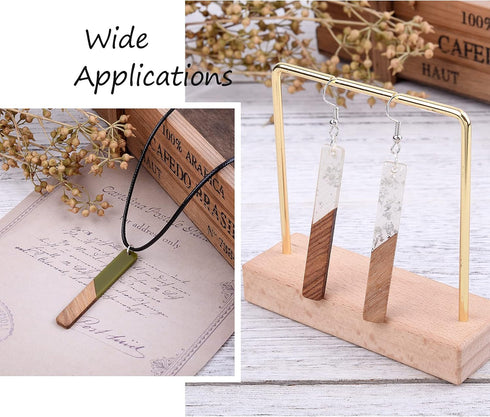 Beadthoven 18pcs/9 Pairs Natural Wood Resin Rectangle Bar Charms Bohemian DIY Earrings Pendants Mixed Colors Vertical Bar Wooden Pieces Pendants f...