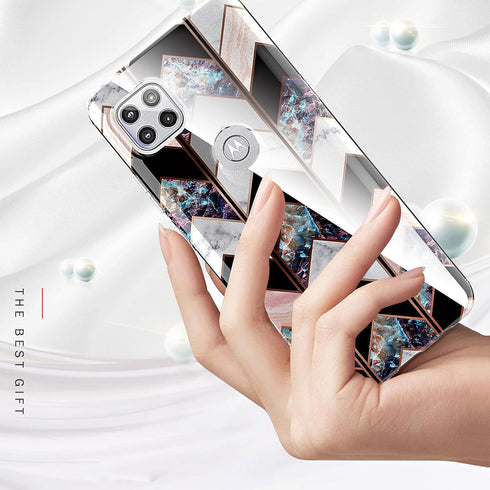 BAISRKE for Moto G 5G Case,Motorola One 5G Ace Case Shiny Rose Gold Wave Geometric Marble Shockproof Clear Hard Back Cover - Black...