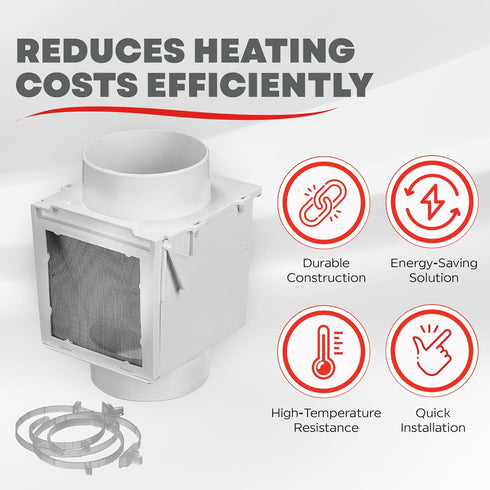 Deflecto Extra Heat Dryer Saver – Compatible with 4 inch Transition Ducts | Includes 2 Durable 4 inch Plastic Clamps | Moisture Control, Saves Ene...